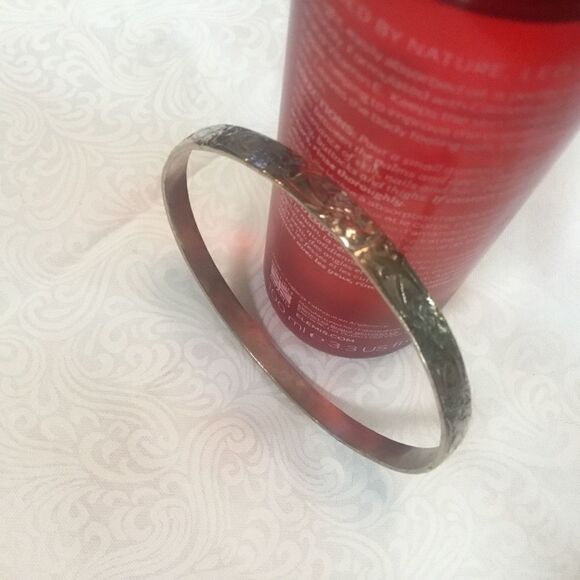Silvertone Graphic Bangle Bracelet - Picture 5 of 7